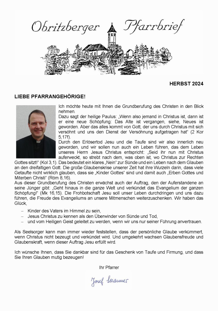 Pfarrbrief Herbst 2024